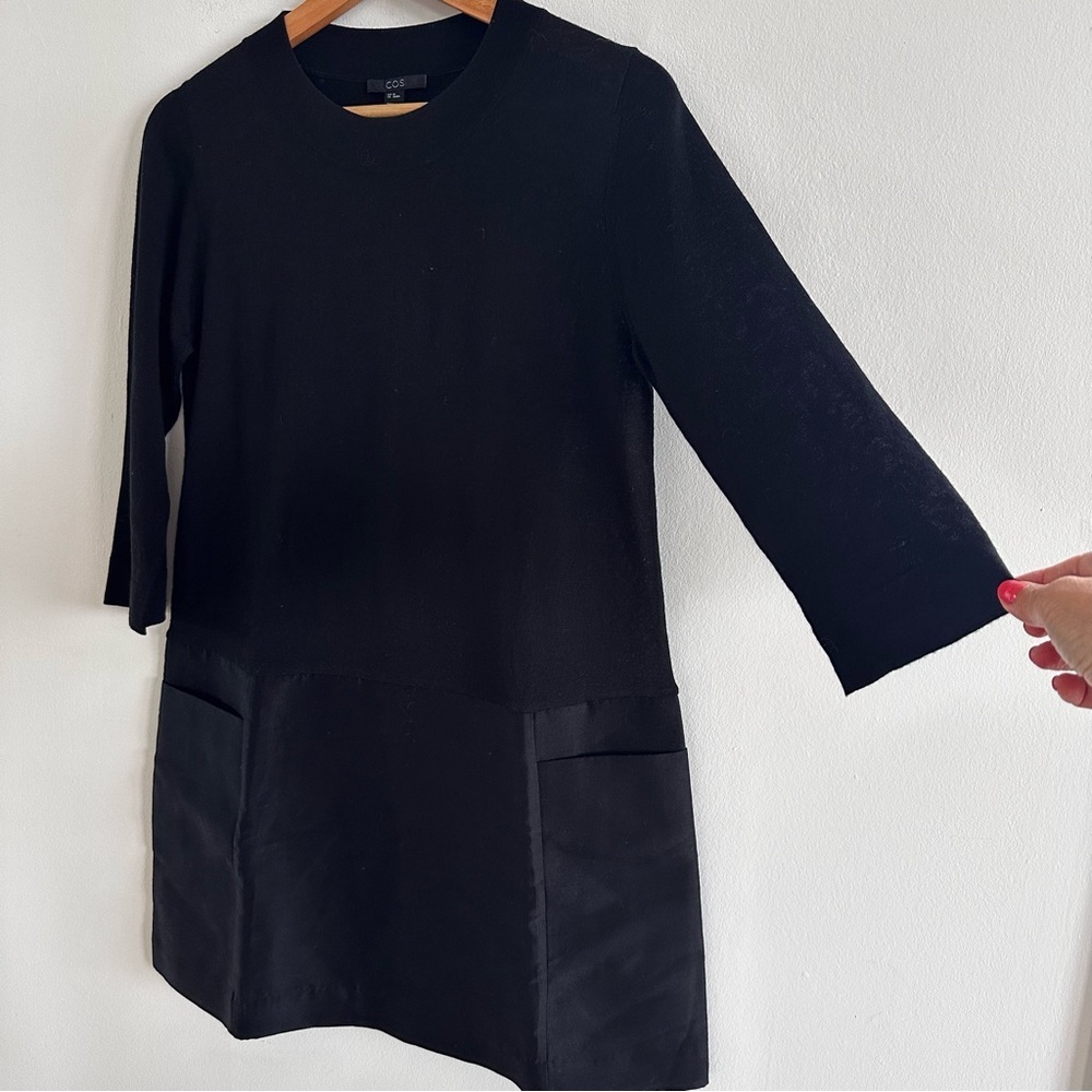 COS Black Long Sleeve mixed media front pocket mini dress size XS